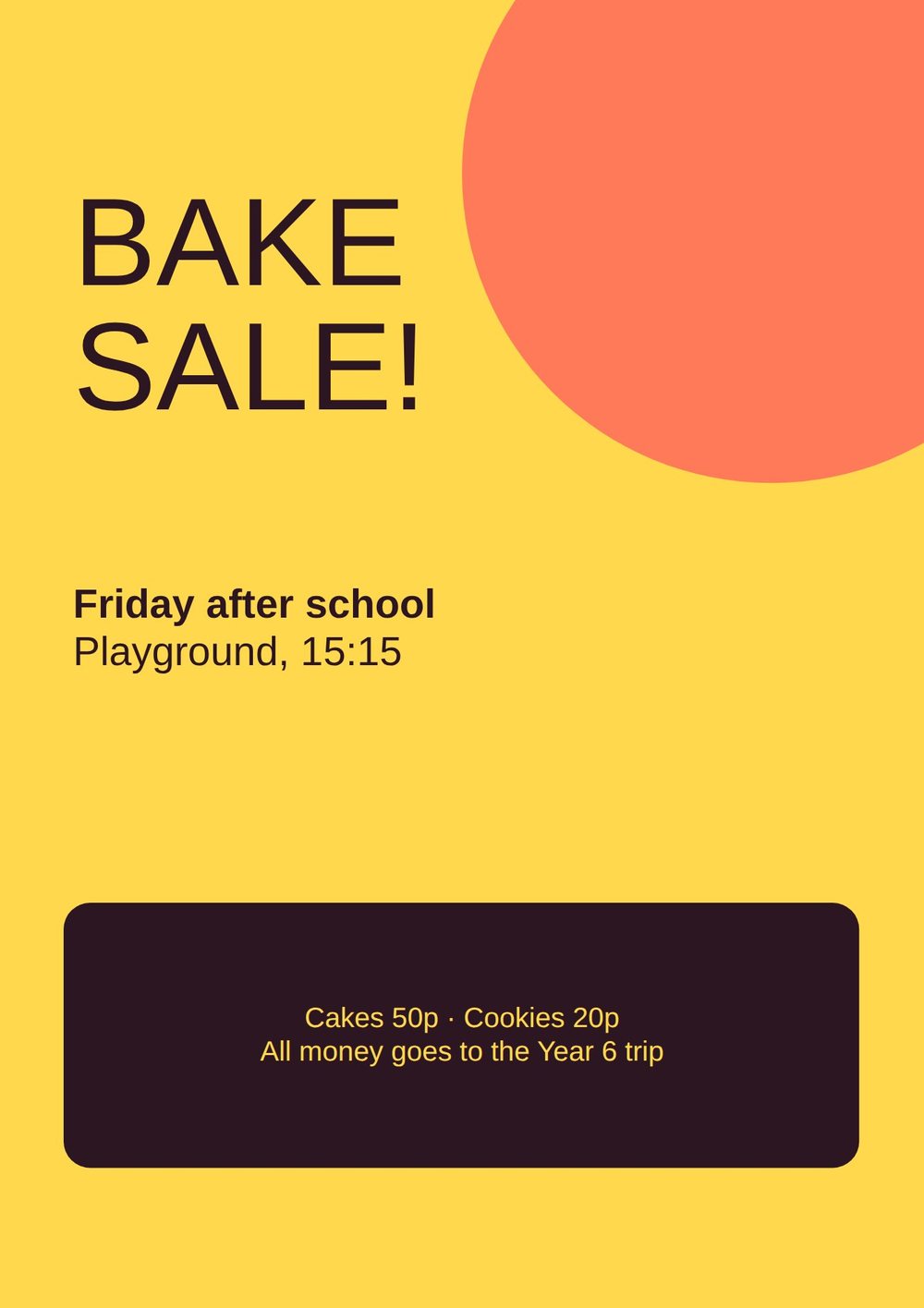 A yellow bake sale poster